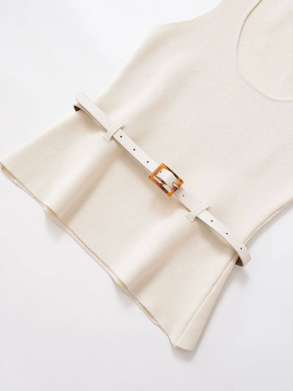 ZBZA Women's Slim Waist Belt Vest High Waist Skirt Suit Round Neck Sleeveless Solid Color Cropped Top Slit Straight Skirt Set