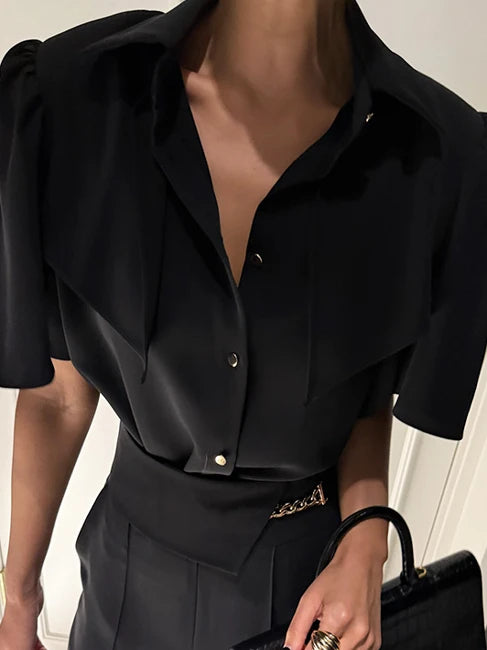 Ele Women's Loose Fit ort Sve irt Vintage Turn-down Collar Button-up Korean Sle Spring 2025 Faion Trend