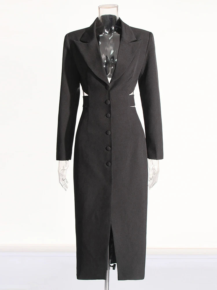 TWOTWINSTYLE Solid Hollow Out Patchwork Belt Blazers For Women Notched Collar Long Sleeve Spliced Single Breasted Blazer Female