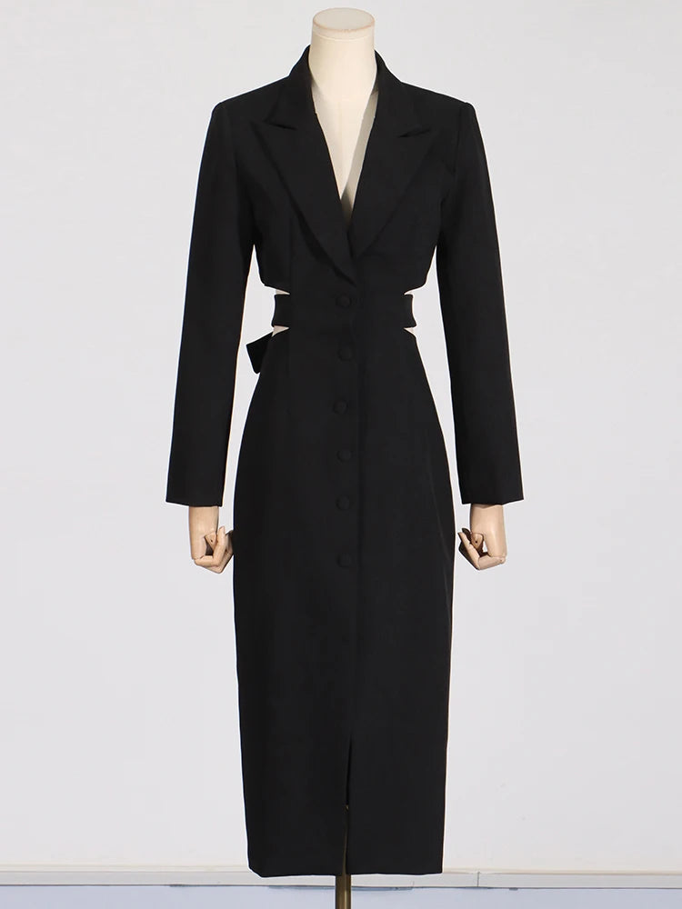 TWOTWINSTYLE Solid Hollow Out Patchwork Belt Blazers For Women Notched Collar Long Sleeve Spliced Single Breasted Blazer Female