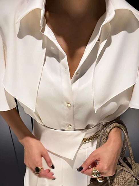 Ele Women's Loose Fit ort Sve irt Vintage Turn-down Collar Button-up Korean Sle Spring 2025 Faion Trend