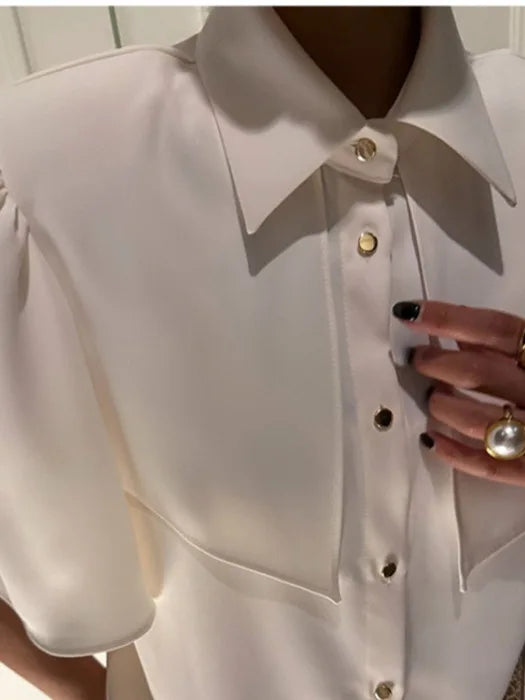 Ele Women's Loose Fit ort Sve irt Vintage Turn-down Collar Button-up Korean Sle Spring 2025 Faion Trend