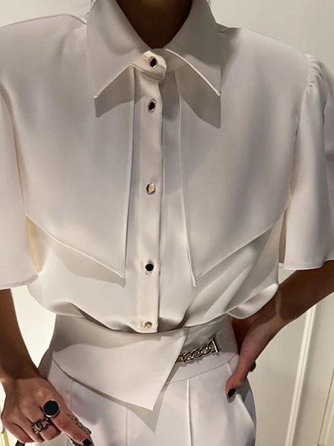 Ele Women's Loose Fit ort Sve irt Vintage Turn-down Collar Button-up Korean Sle Spring 2025 Faion Trend