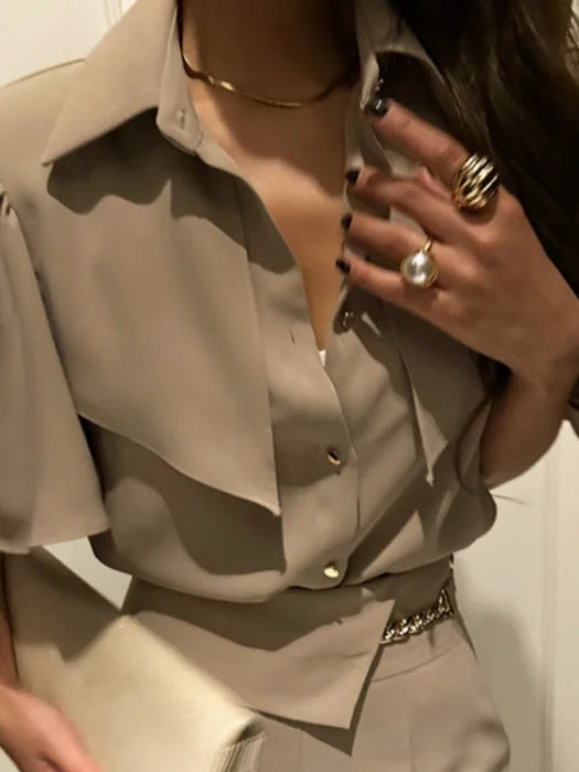 Ele Women's Loose Fit ort Sve irt Vintage Turn-down Collar Button-up Korean Sle Spring 2025 Faion Trend