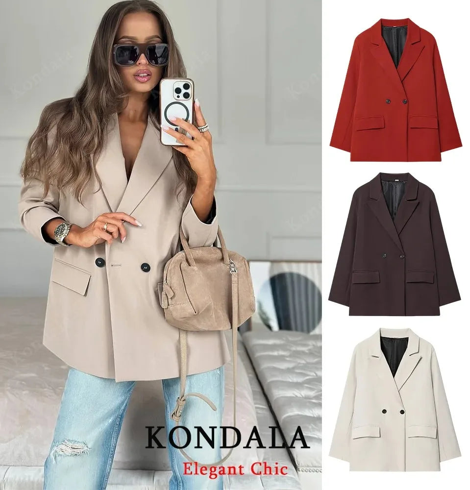Fall Lady Blazer Lapel Double-breasted Blazer Coat 2025 Spring Autumn Fashion Minimalist Office Women Blazer