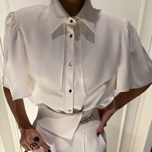 Ele Women's Loose Fit ort Sve irt Vintage Turn-down Collar Button-up Korean Sle Spring 2025 Faion Trend